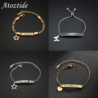 atoztide personalized laser engrave baby name bar star nameplate bracelet stainless steel for women kids link chain jewelry gift