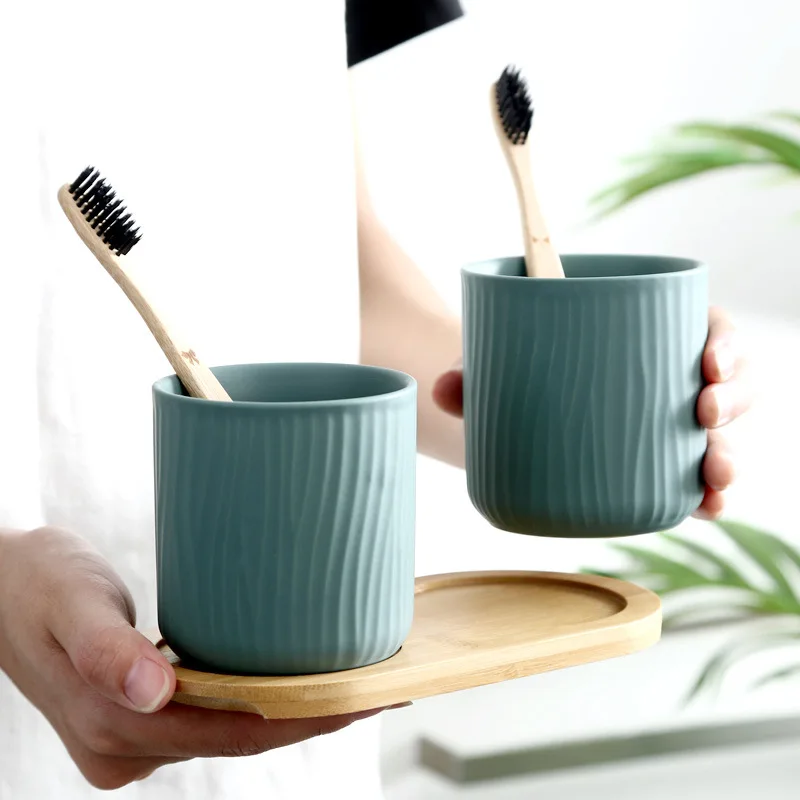 

Nordic 1/2/3 Mug Set Matte Tree Pattern Creative Ceramic Mouth Cup Bathroom Set Accessories Toothbrush Holder