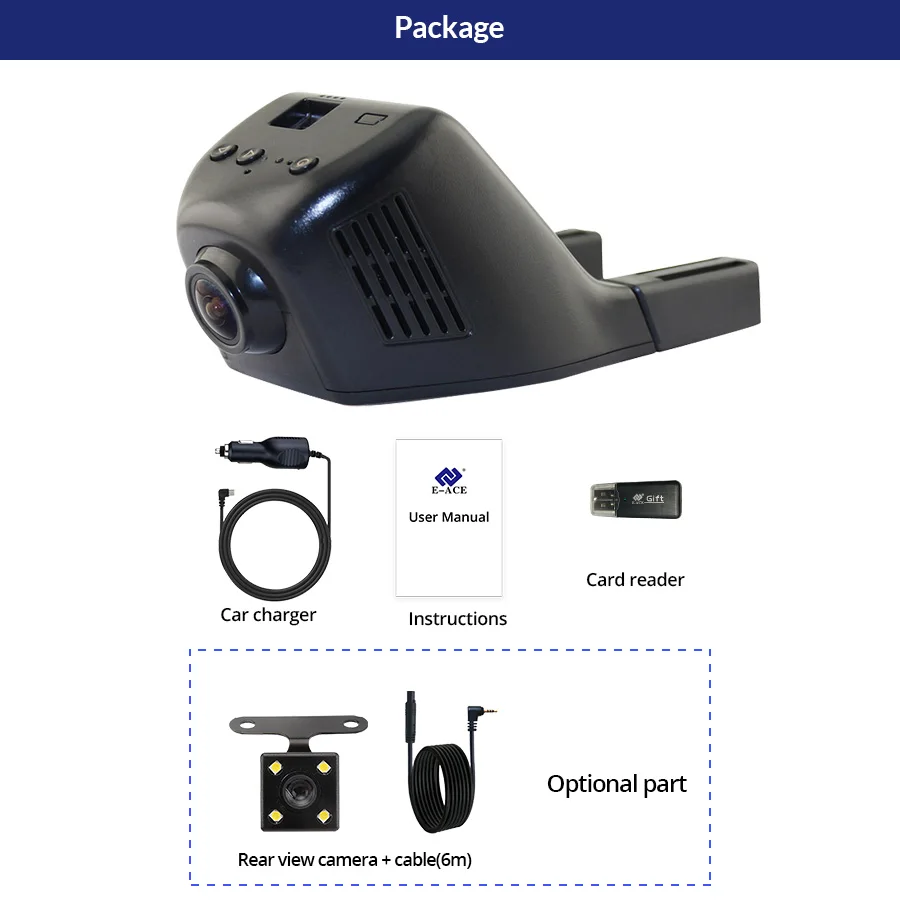 E-ACE, Автомобильный видеорегистратор, видеорегистратор, wifi, камера, авто регистратор, FHD 1080 P, цифровой видеорегистратор, видеокамера, ночная версия, видеорегистратор