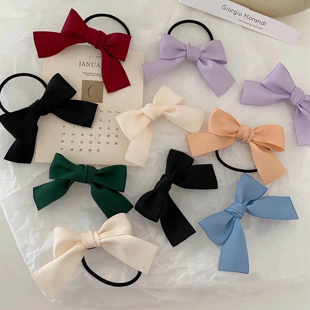 

1pc Small Ribbon Bows With Elastic Hair Bands For Kids Girls Ponytail Candy Color Bowknot Hair Ropes Ties Hair Accessories