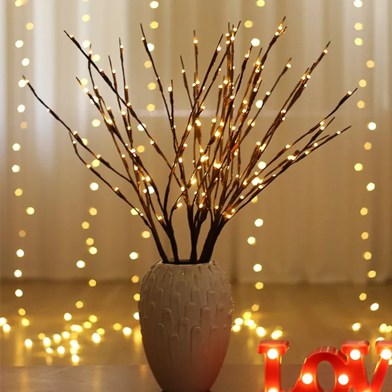 20 Bulbs LED Willow Branch Lamp Battery Powered Decorative Light Tall Vase Filler Twig Lighted For Home Decoration | Лампы и освещение