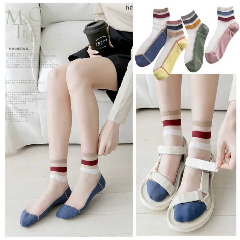 Элегантные женские прозрачные цветные носки в Корейском стиле удобные шелковые
