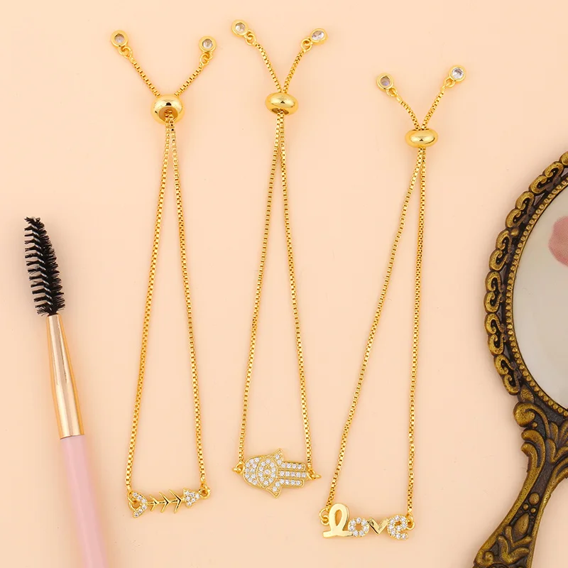 FLOLA Золотые заполненные Хамса Браслеты для женщин рыба кость любовь буквы