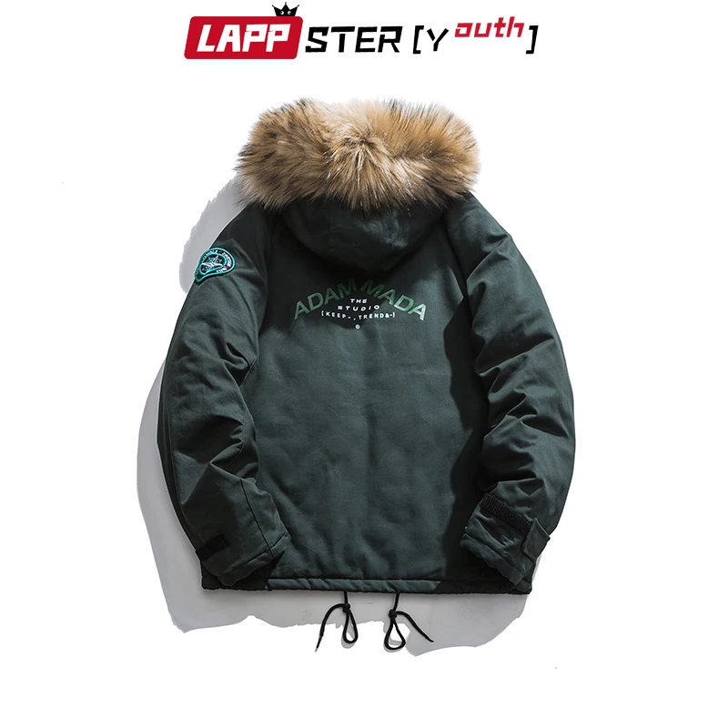 LAPPSTER-Молодежные мужские меховые куртки с капюшоном зимние пальто принтом 2022