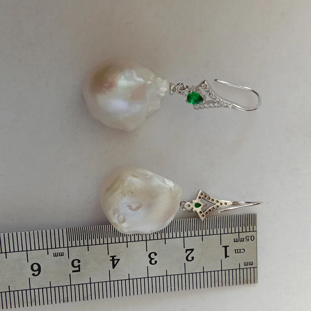 100% натуральные пресноводные жемчужные серьги-AA барочный жемчуг задняя сторона