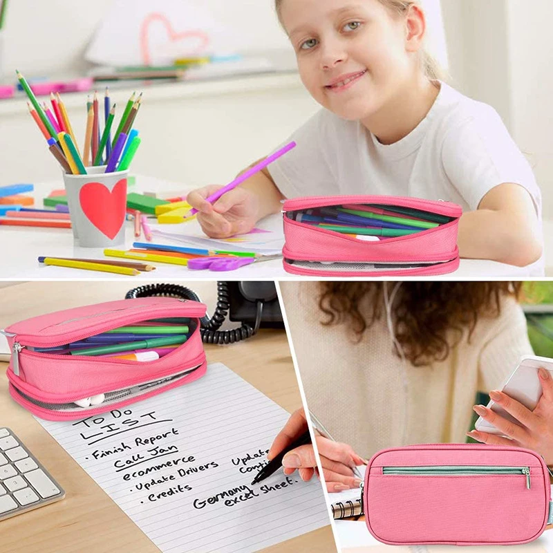 

Large Capacity Pencil Cases Soild Color Pencilcase School Supplies Pen Bag Three Layers Pencils Pouch Stationery Multifunction