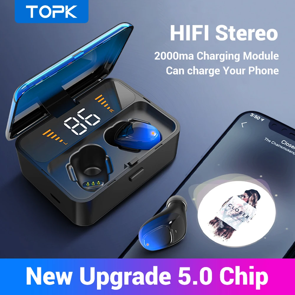 TOPK F13/ES01 TWS 5 0 Bluetooth наушники V5.0 портативный стерео беспроводной сенсорный наушник