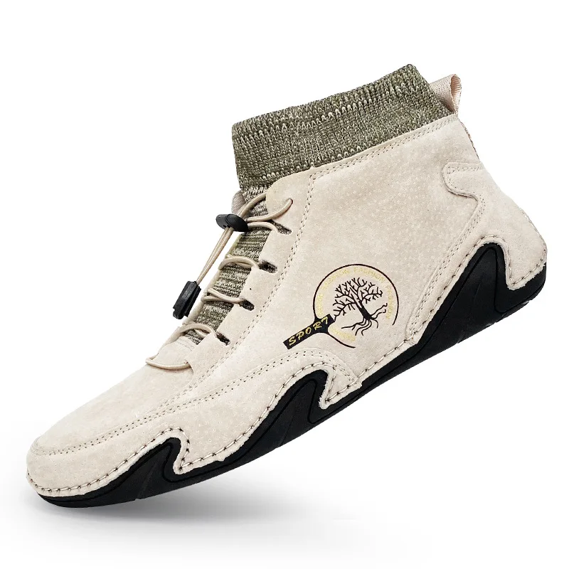

Genuine Leather Men's Spring and Autumn 2021 New Fashion Lace High-top Casual Men's Shoes Flat with Large Size 38-48 Men's Shoes