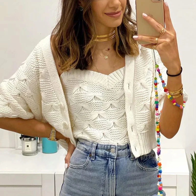 Винтажные женские белые вязаные топы 2020 летние модные блузки с бомбами Женская