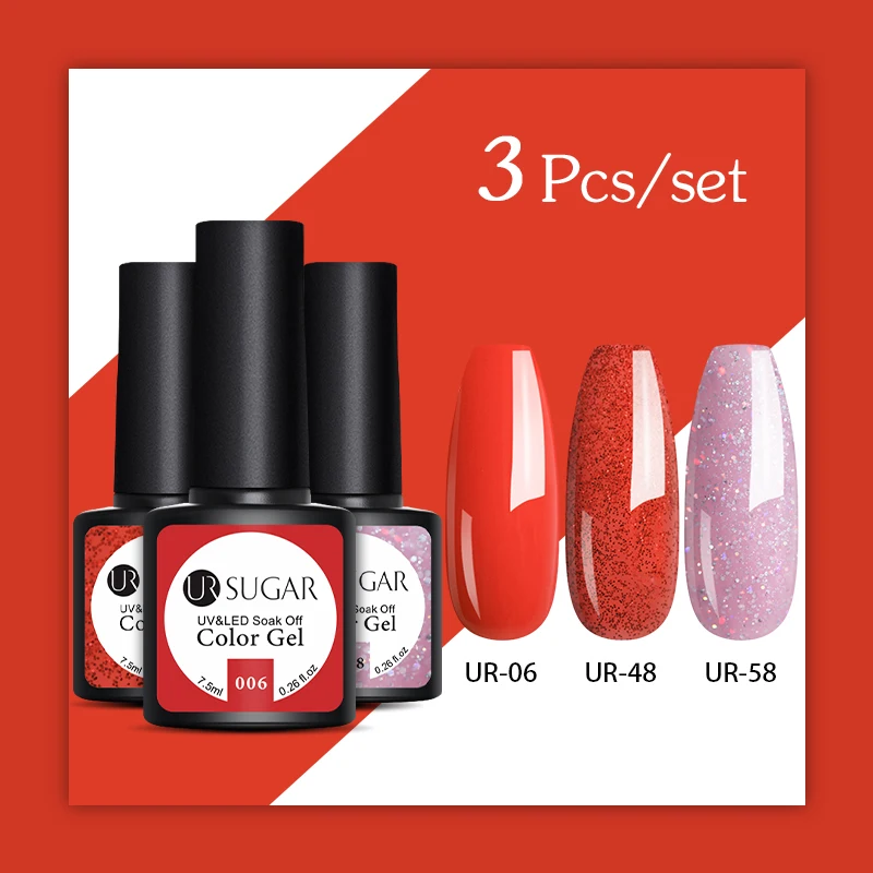 3PCS SET 5 Ur Sugar 2 шт./лот гель для ногтей с блестками Набор лаков розовый гибридный Цвет серии Полупостоянный светодиодный лак для ногтей набор блестки гель - Цвет: 3PCS SET 5