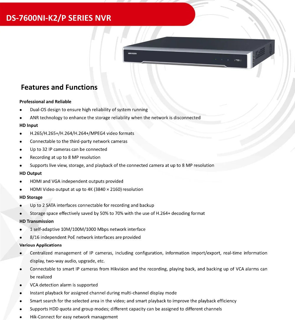 Международная версия DS-7616NI-K2/16 P 16ch H.265 NVR 4K для до 8MP заглушка камеры и игры NVR 2 SATA 16 POE