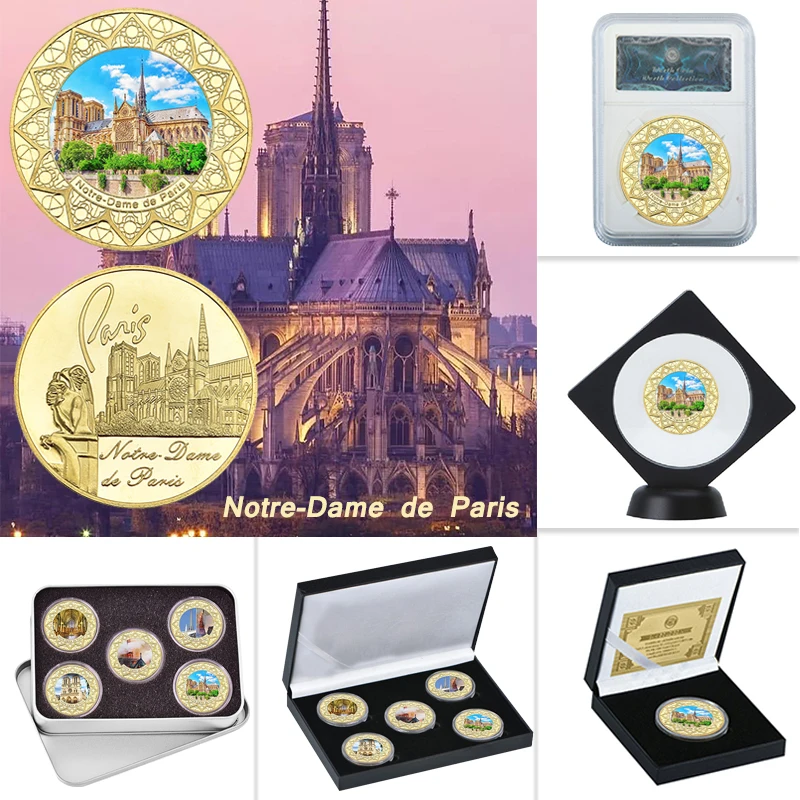 Фото WR Франция Нотр Дам де Пари золотые коллекционные монеты с монетницей вызов