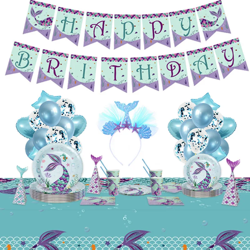 

Mermaid Theme Party Decoraiotns Underwater World Tableware For Baby Shower Favors Kids Girl Mermaid Birthday Party Supplies