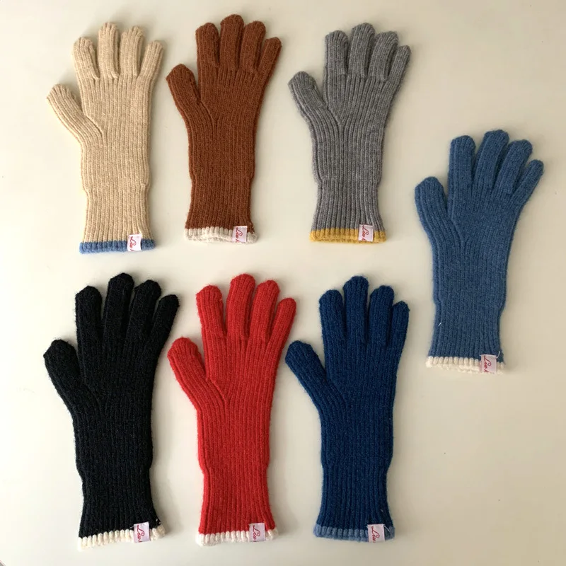 

Однотонные вязаные зимние теплые шерстяные варежки перчатки для сенсорного экрана для студентов езды на велосипеде с указательным пальцем...