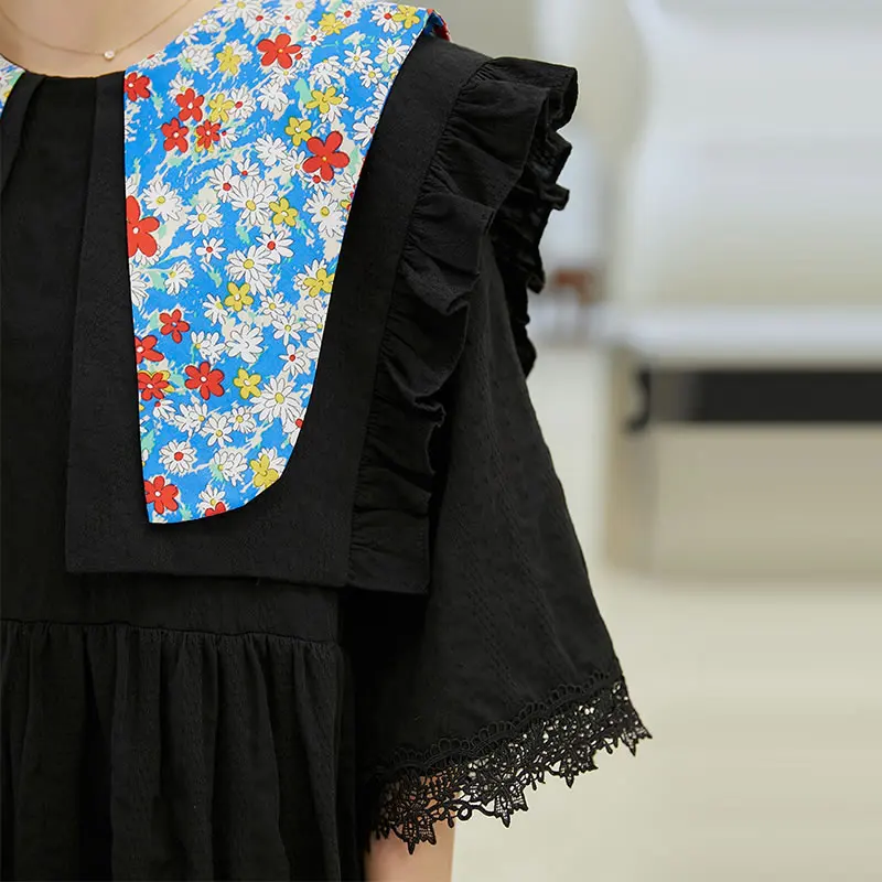 

XITAO Broken Flower Navy Collar Dress Patchwork Mid-calf Summer New Women Loose Fashion Street Big Size Casual WMD0147