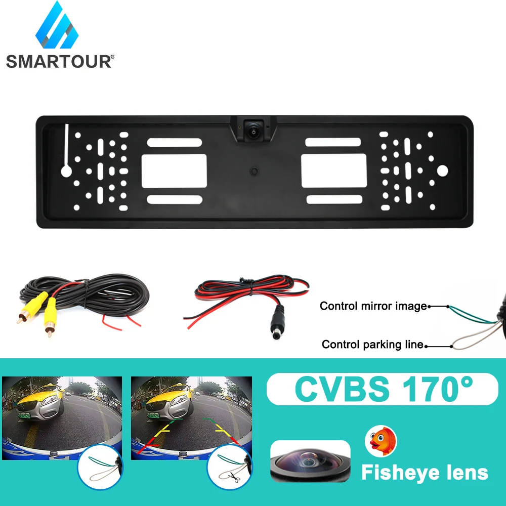 

Smartour 180 градусов HD EU Европейский автомобильный номерной знак заднего вида рамка Передняя камера рыбий глаз ночное видение с линейкой