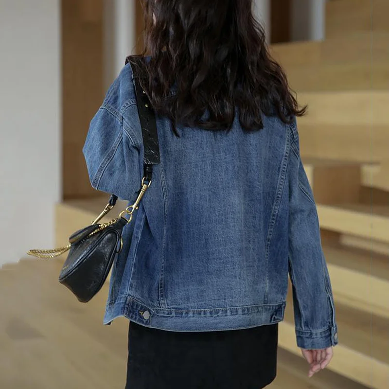 Женская джинсовая куртка винтажная с несколькими карманами в стиле ретро