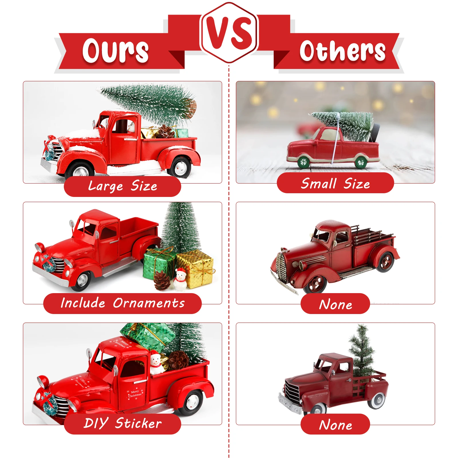 OurWarm-adornos de cami&oacute;n rojo Retro de Navidad, Mini &aacute;rbol de Navidad y Mini caja, Decoraci&oacute;n de mesa de Navidad-3