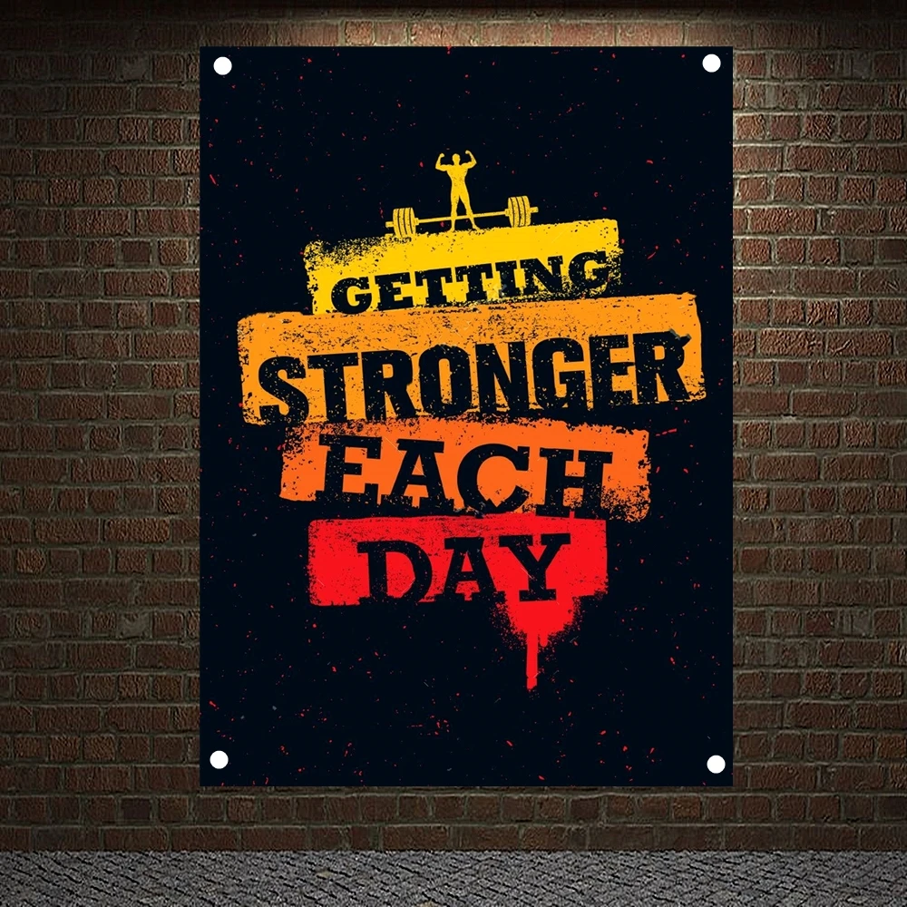 

GETTING STRONGER EACH DAY Motivational Workout Posters Exercise Bodybuilding Banners Wall Art Flag Tapestry Gym Wall Decoration