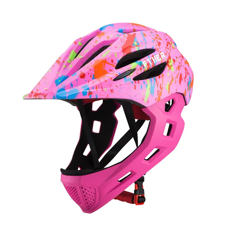 colorful pink Светодиодный велосипедный шлем для мальчиков, Полный лицевой баланс, велосипедный шлем, велосипедный детский полностью закрывающий шлем для скутера BMX, велосипедный шлем для катания на коньках - Цвет: colorful pink