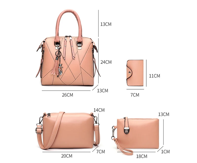 

4Pcs Winter New Tassel Handbag Women PU Leather Shoulder Bag Designer Messenger Bag Lady Top-handle Bag Shopping Pouch