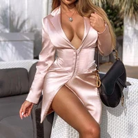 v neck pink sexy waist long sleeved irregular slim fit jacket blazer women dress tights elegant female party club nightclub