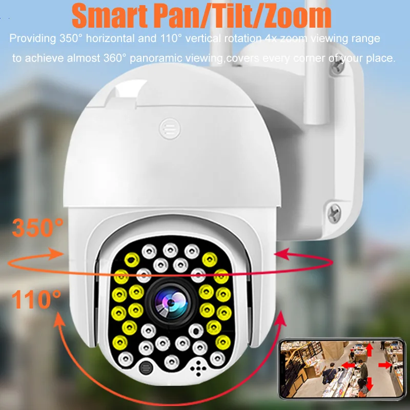 

1080P Outdoor IP Camera 360 PTZ Security Surveillance WiFi Camera Smart Motion Detection IP66 Colorful CCTV Monitor Wi Fi Cam