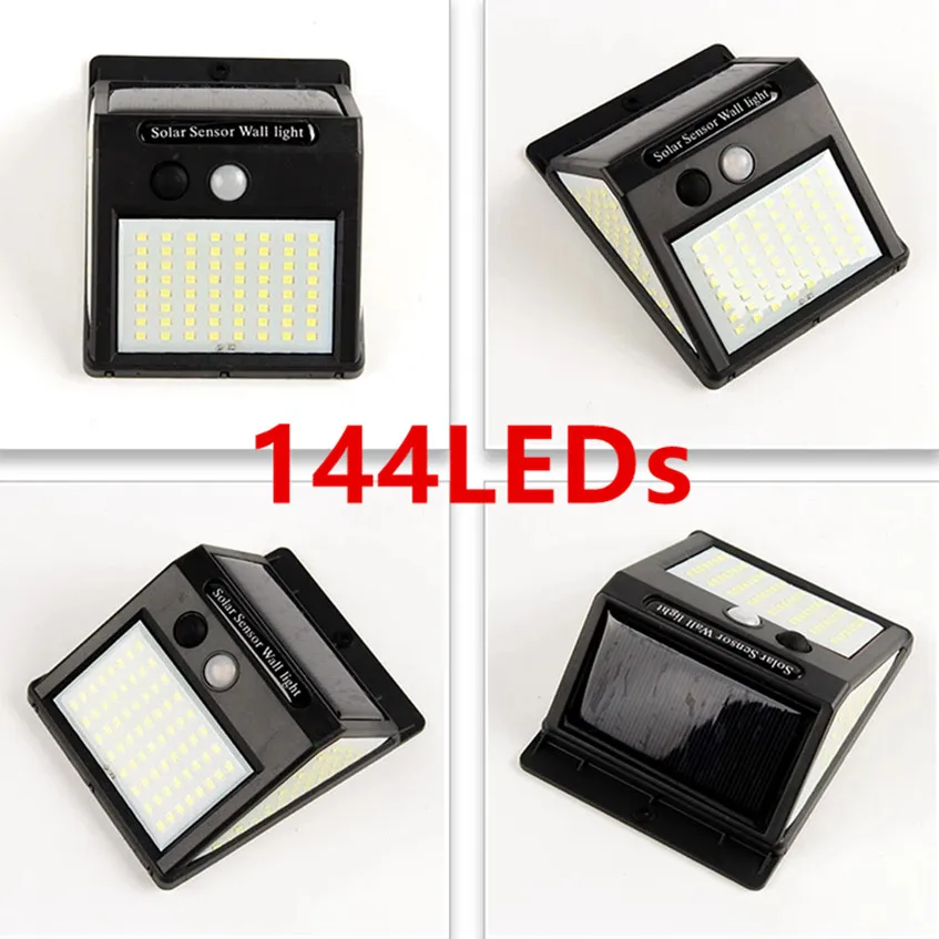 

3side 144LED PIR Motion Sensor Sunlight Control Solar Street Lamp Yard Path Home Garden Solar Power Induction Wall Light Navidad