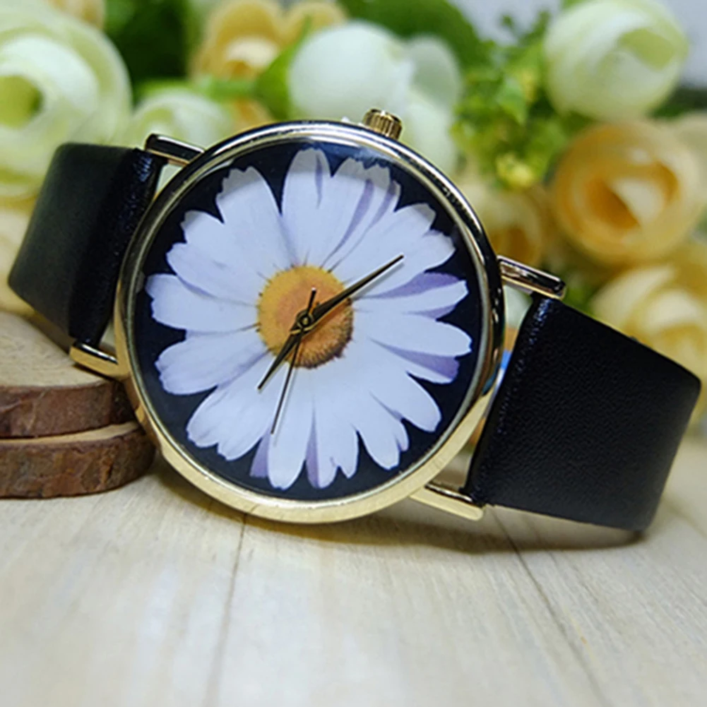 

Reloj Mujer Women Fashion Daisy Watches Small Black Vintage Leather Ladies Wristwatch Simple Watch Woman Quartz Clock