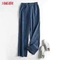 tangada 2021 fashion women high quality loose jeans pants long trousers strethy waist pockets buttons female pants 4c144