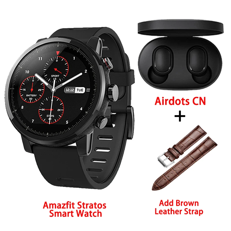 BW Leather strap Amazfit Stratos умные часы приложение Ver 2 gps монитор сердечного ритма 5 атм водонепроницаемый Xiaomi экосистема умные часы - Цвет: BW Leather strap