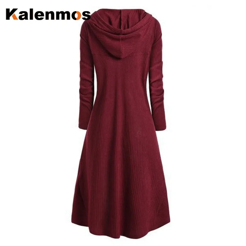 Плюс размер S-5XL платье с капюшоном повседневные свободные Стрейчевые платья