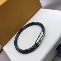 luxury brand original classic letter embossing hand strap rope bracelet dark buckle black leather rope bracelet with jewelry