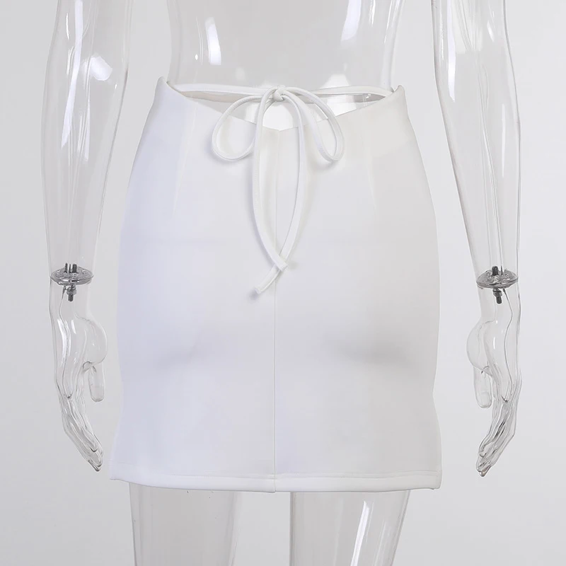 

ONEINALL White Patchwork Sexy Skirt For Women High Waist Bandage Solid Minimalist Mini Skirts Females Summer Clothing 2021 Style