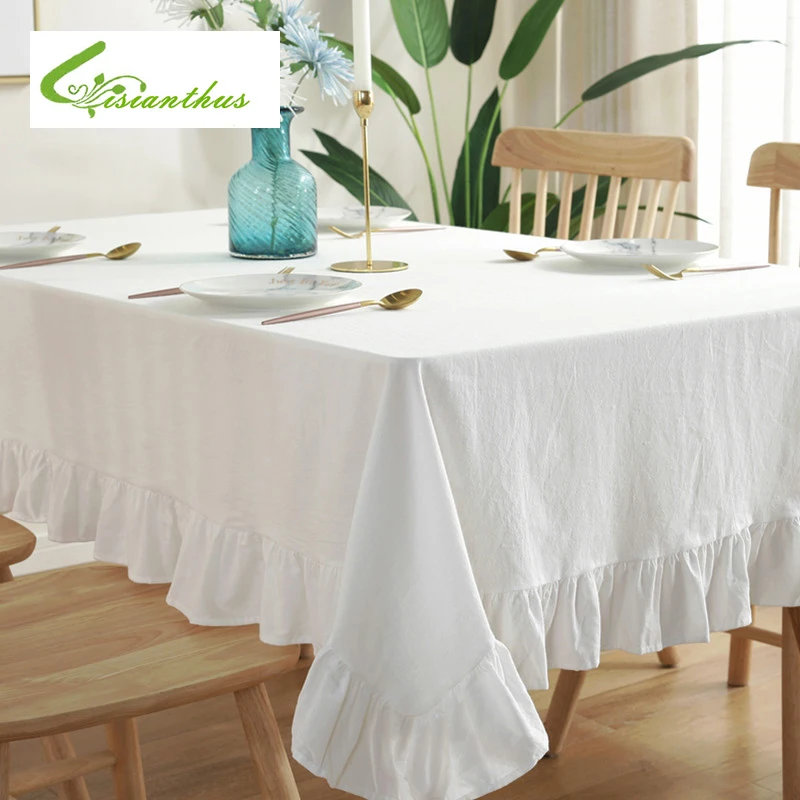 Декоративная льняная скатерть со складками плотная прямоугольная из хлопка и