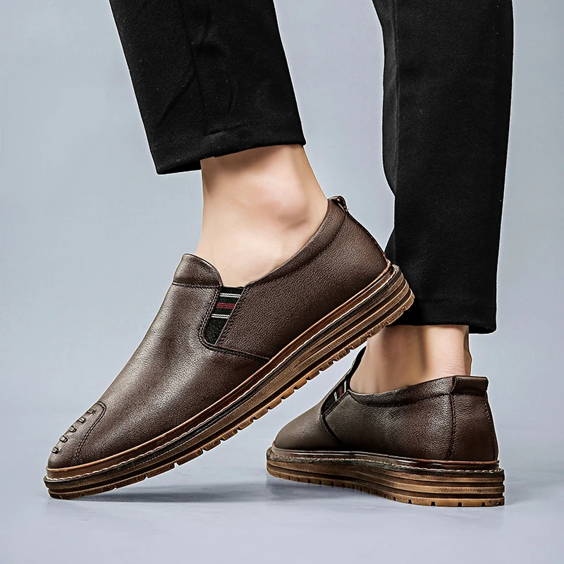 Туфли мужские из натуральной кожи Повседневная дышащая обувь на платформе