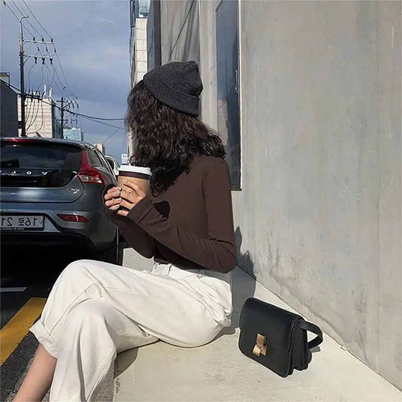 Однотонные футболки с высоким воротником Женская облегающая футболка ярких