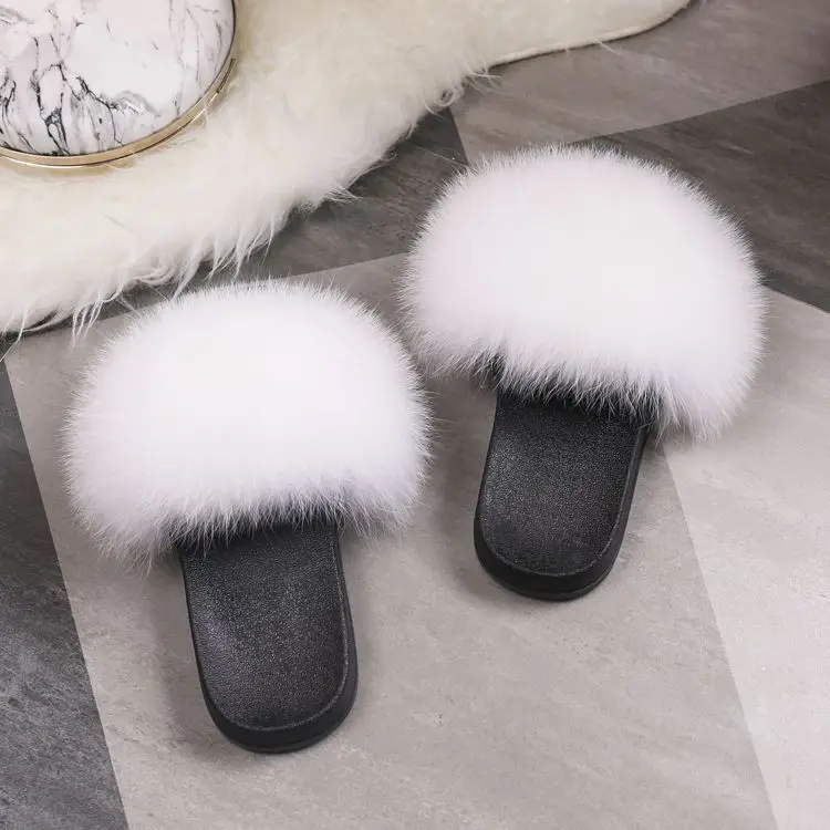 Женские тапочки с натуральным мехом енота коллекция 2020 года повседневные