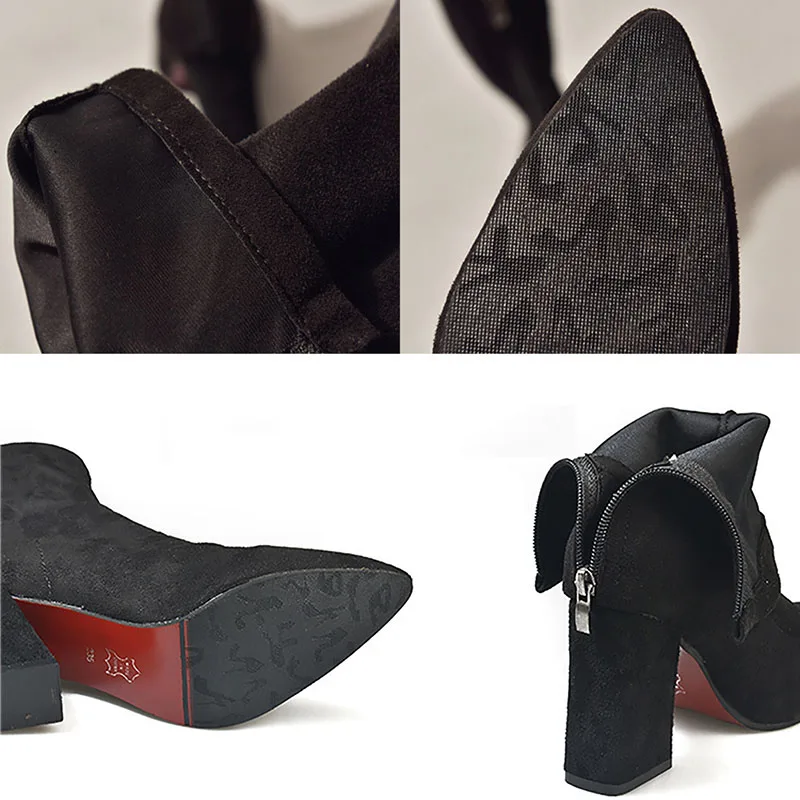 

019 New Flock mid-calf Boots Women For Autumn Winter Fashion Pointed Toe heel Zipper Woman Chelsea Boots Plus size 35-42 8.5 up