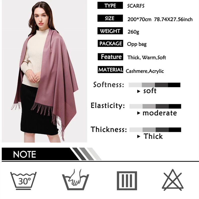 

2021 winter scarf solid thick women cashmere scarves neck head warm hijabs pashmina lady shawls and wraps bandana Tassel
