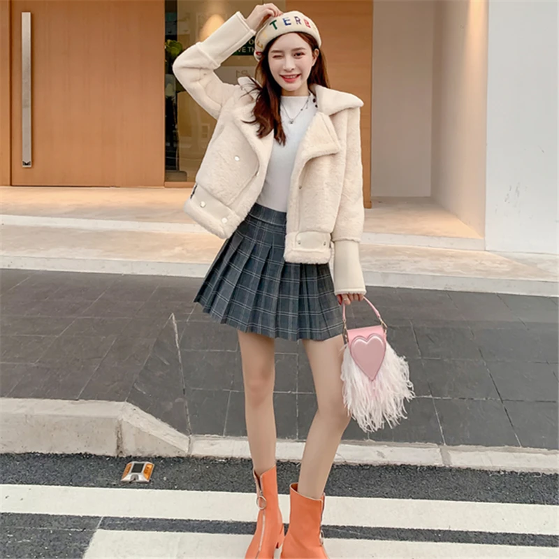 Короткая зимняя шуба из овечьей шкуры для девочек Модная приталенная теплая