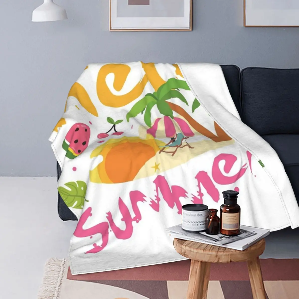 

Hello Summer-Manta a cuadros para niños, para cama colcha, toalla, manta Doble