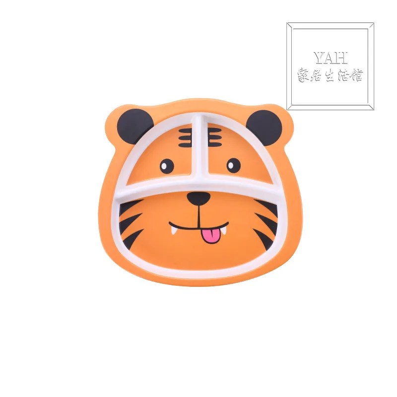 

Children's Plate Set Bamboo Fiber Dividing Cartoon Small Animal Household Plate Tableware Baby Plate