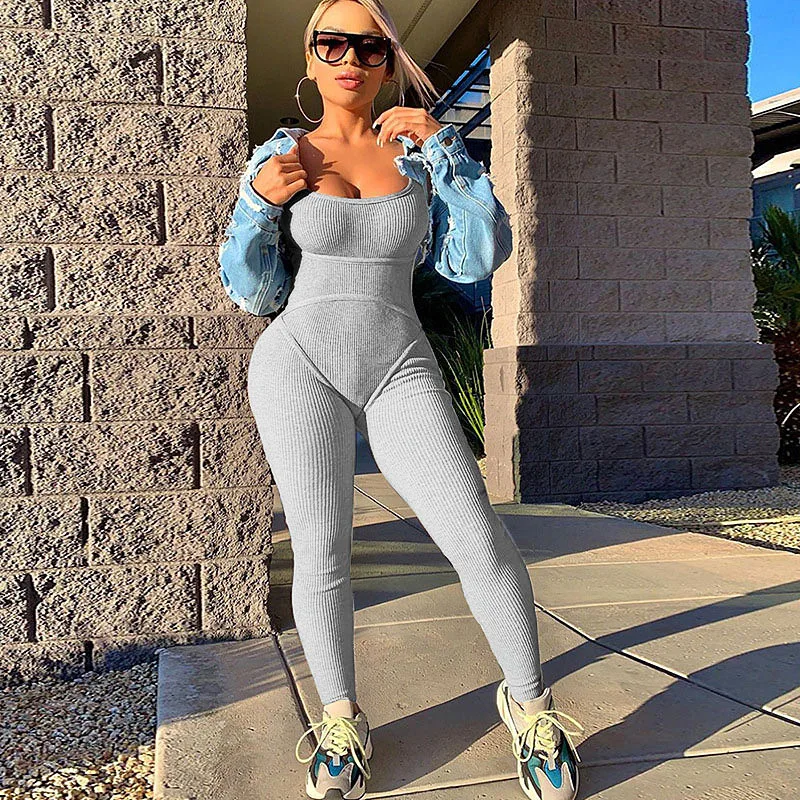 

Upgraded Women Sexy Skinny Street Camis Jumpsuits Bodysuits Streetwear Female Rompers Sports Playsuits Casual Club Party Clothes