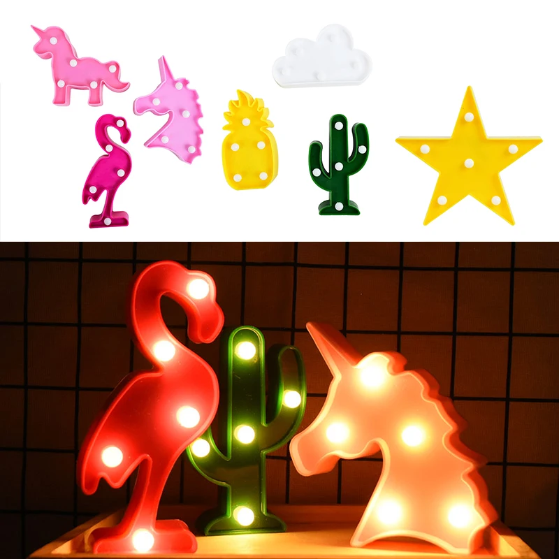 

1pcs Mini LED Night Light Table Lamp Kids Room Decoration Pineapple Cactus Cloud Flamingo Unicorn Star Gifts Party Decor Lights