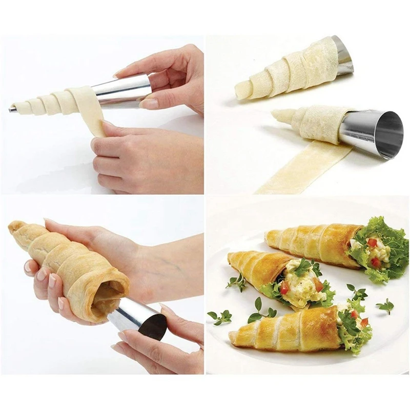 

5Pcs Conical Tube Cone Roll Moulds Spiral Croissants Molds Cream Horn Mould Pastry Mold Cookie Dessert Kitchen Baking Tool