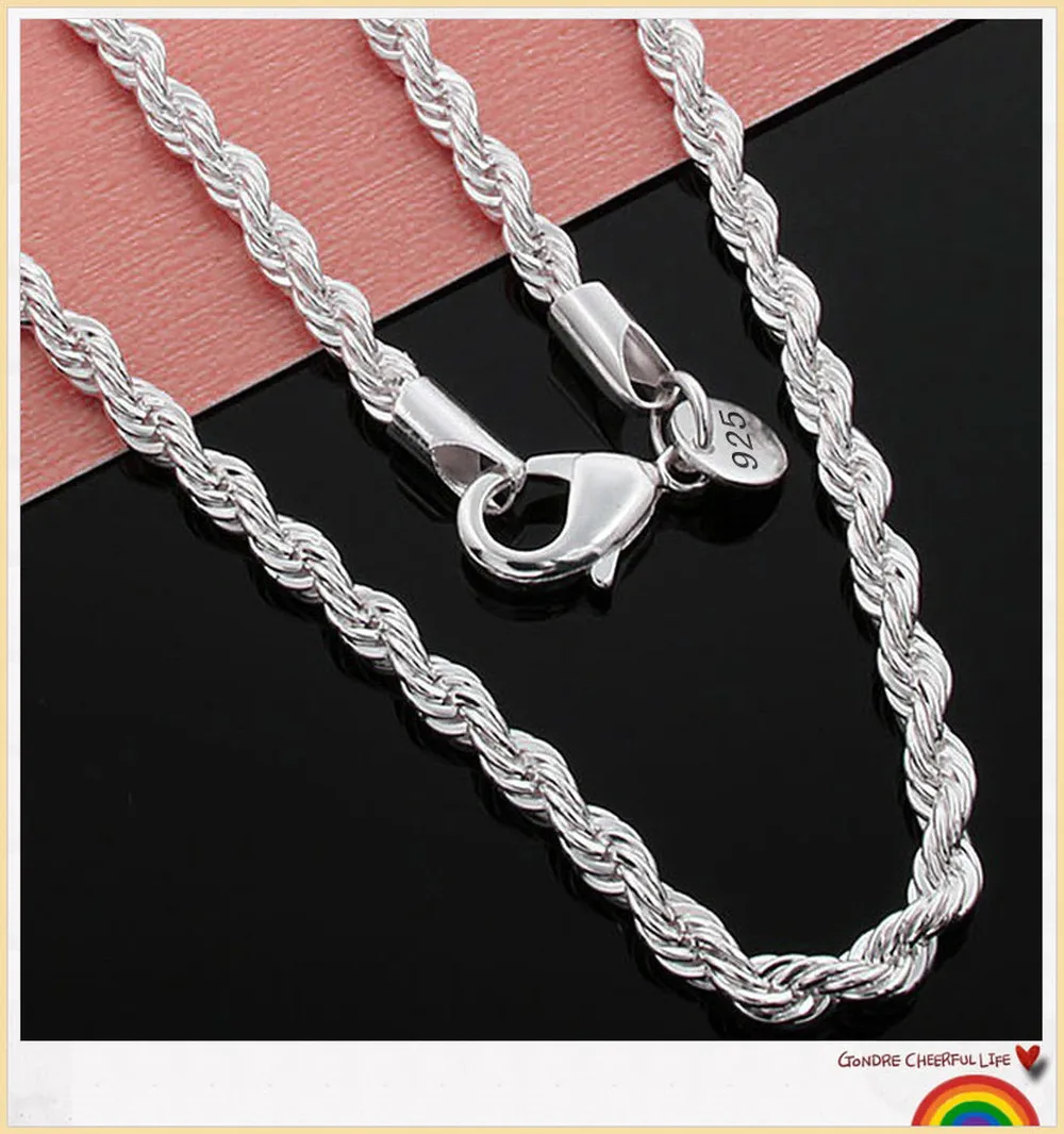 

Hot Sale Women's Men's Silver-plated Necklace with Printed 2MM 3MM 4MM Twisted Rope Chain Necklace Fashion Jewelry Twist Chain
