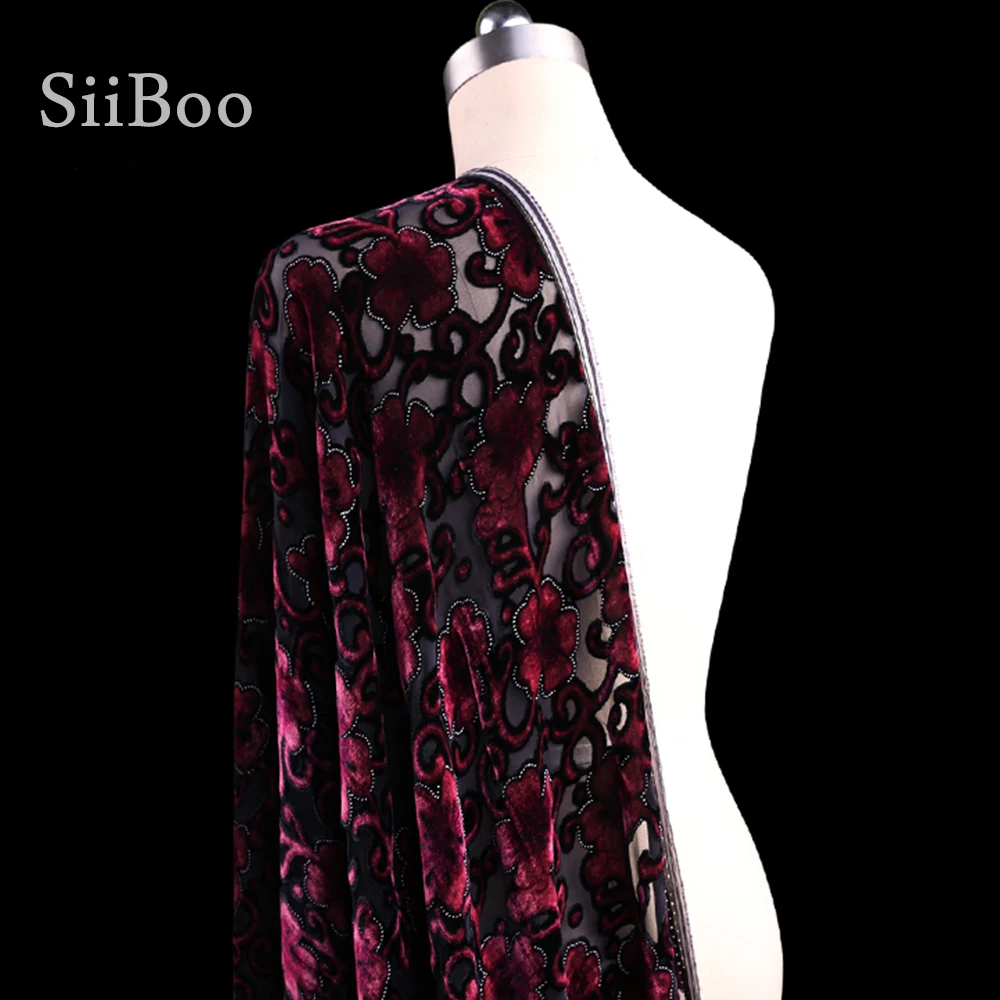 Элегантная Шелковая ткань синего красного цветов из флока и вискозы для платья