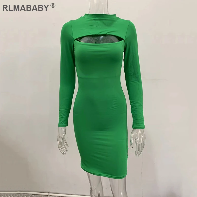 Rlmaaby, осенне-зимнее Двухслойное облегающее женское платье, вечерние платья для ночного клуба, мини-платье, Открытая грудь, длинный рукав, женское сексуальное платье
