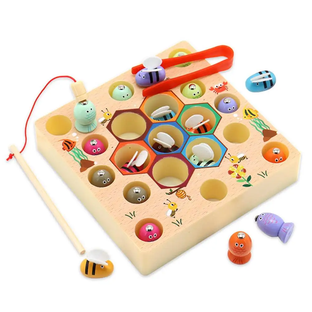 

22 Строительная деревянная Магнитная рыболовная игра 2 в 1, обучающая игрушка Монтессори, магнитная доска, игрушка для рыбы, обучающая рыболо...